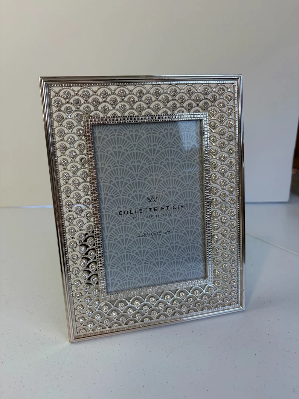 Colette Et Cie Silver Tone Rhinestone Picture Frame 4x6 Art Deco Glam Home Decor - Picture 2 of 8